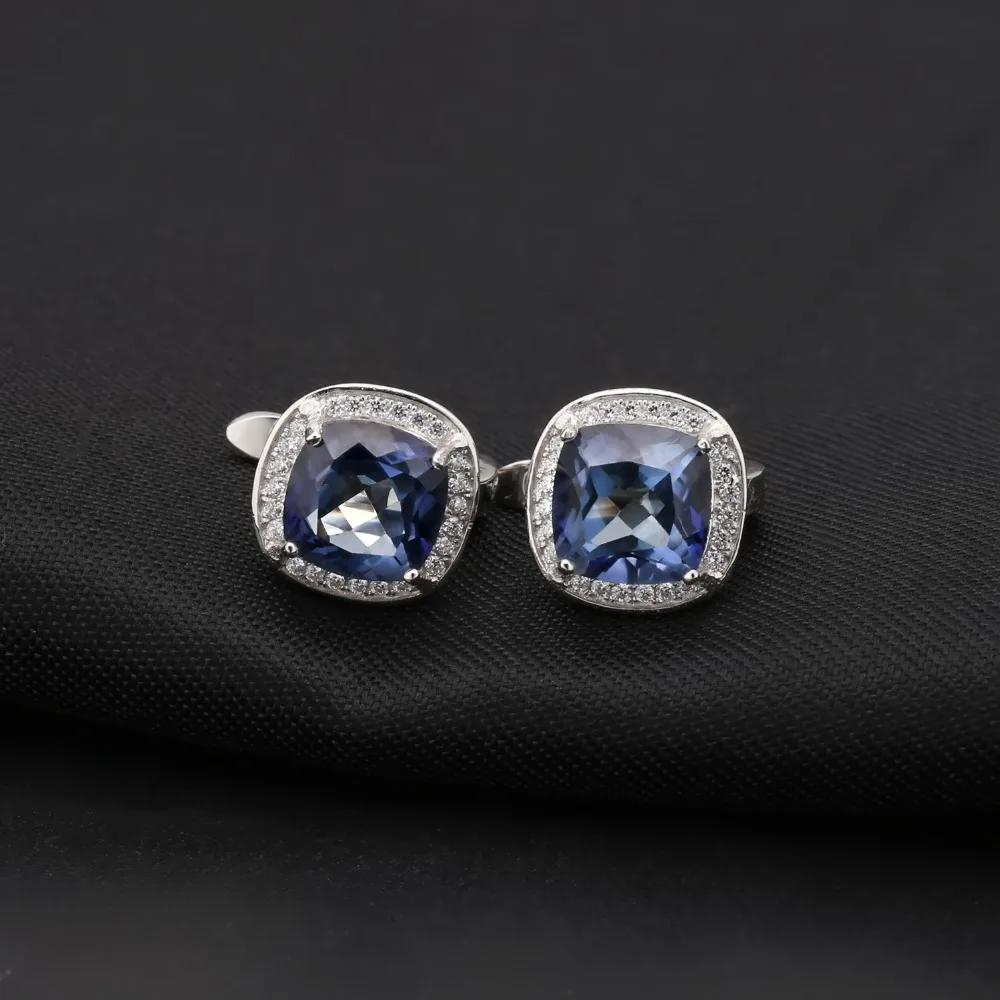 Gem's Ballet 925 Sterling Silver Cushion 4.44Ct Natural Iolite Blue Mystic Quartz Gemstone Stud Earings For Women Fine Jewelry