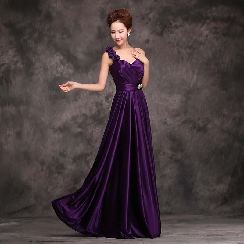 Pretty 2023 New Elegant Sweetheart Floor-Length A-Line One Shoulder Long Evening Dresses Purple Long Wedding Party Dress