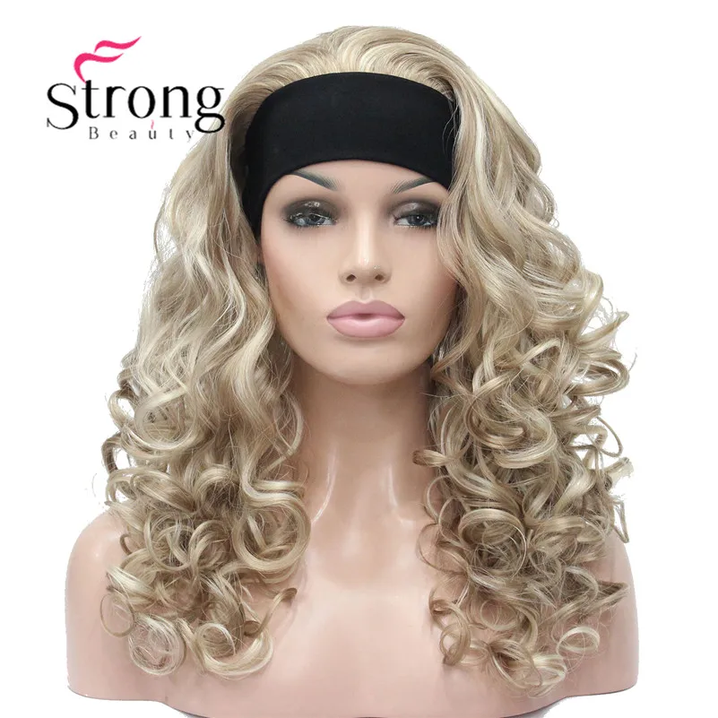 StrongBeauty Lungo Riflessi Biondi Ricci di Calore Ok Sintetici della Parrucca DELLA FASCIA