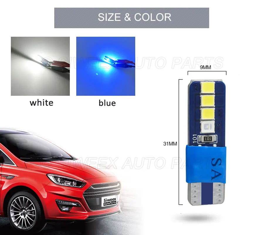 T10 Canbus W5W 8 Smd 2835 Led For Auto Wedge Light Width Lamp Door Parking Bulb License Plate White Blue DC 12V Two Color