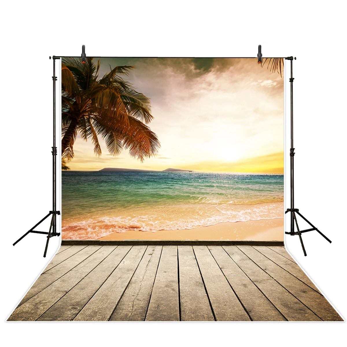 Allenjoy scenic backdrop studio background wooden floor nature sunset glow coconut tree aesthetic interesting camera fotografica