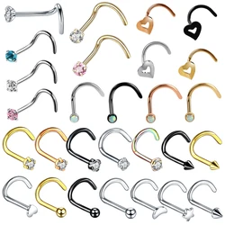 1PC 20G Steel Prong CZ Nose Screw Rings Nariz Earring Nostril Piercings Opal Twist Curved Bar Gem Nose Bone Stud Rings Jewelry