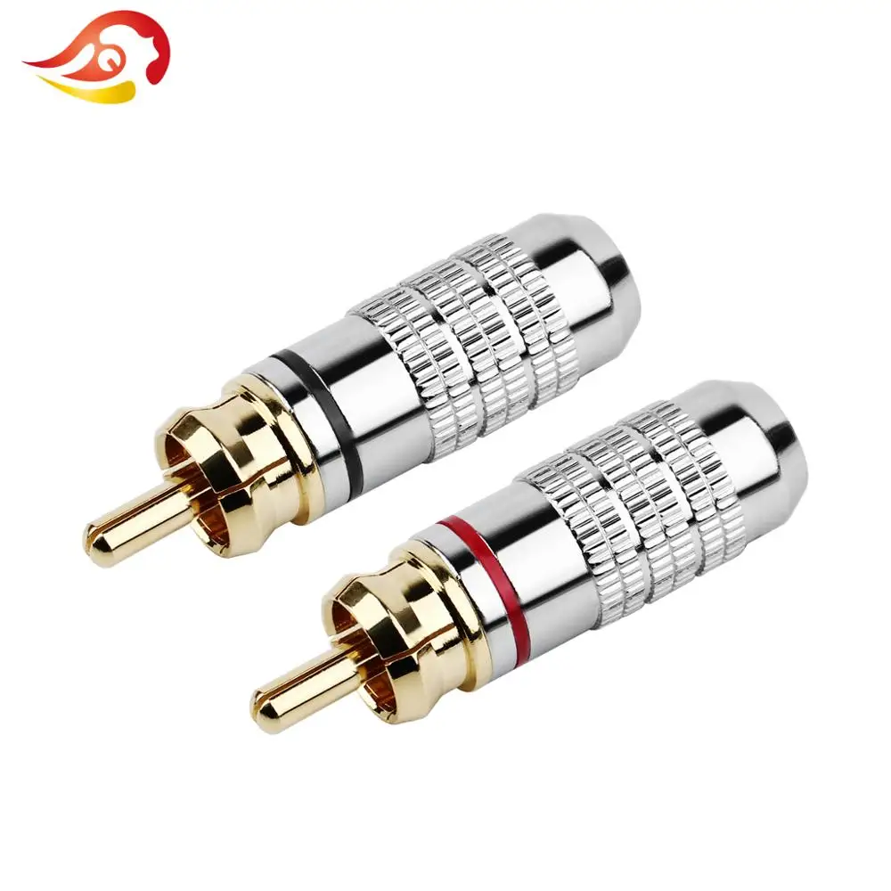 QYFANG Speaker RCA Plug Solder Line Connector Gold Plated Copper RCA Audio Jack Male Amplifier Metal Shell 6mm Wire Hole Adapter