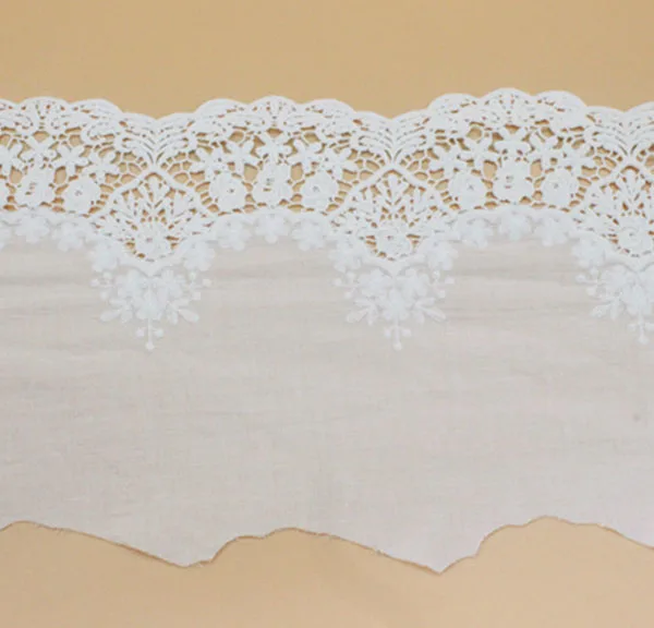 1yard Width:20cm ( 8 Inch) Quality Handmade Cotton Lace Embroidery Laces Fabric Ivory White Color Lace Garment  (ss-578)