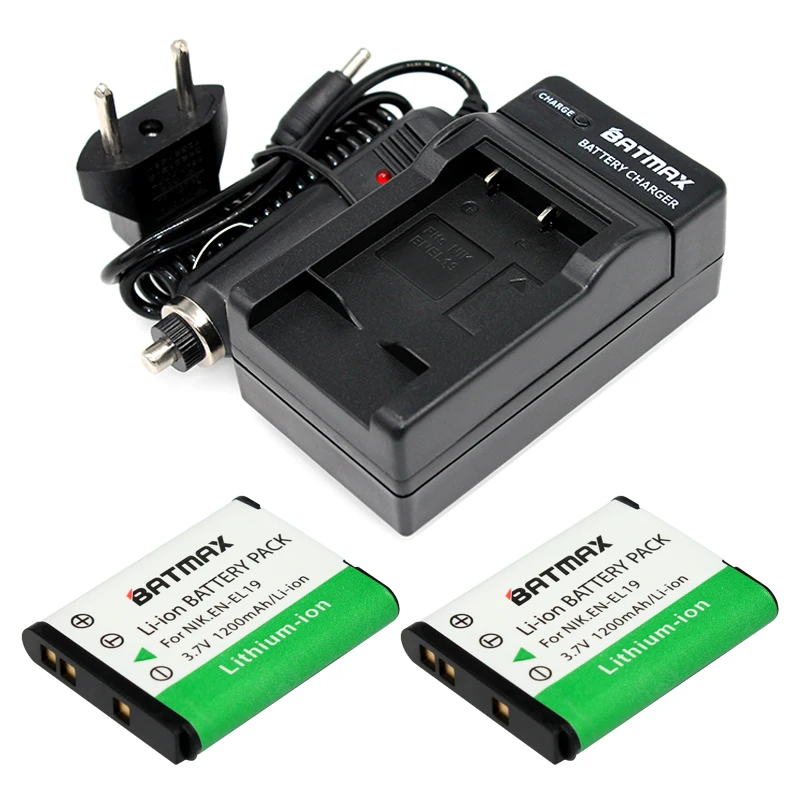 2 Pz 1200 mAh EN-EL19 EN EL19 ENEL19 Fotocamera Batteria & Caricabatteria per Nikon S2500 S100 S2600 S3100 S3200 S3300 S4100 S4200 S4300 S6600