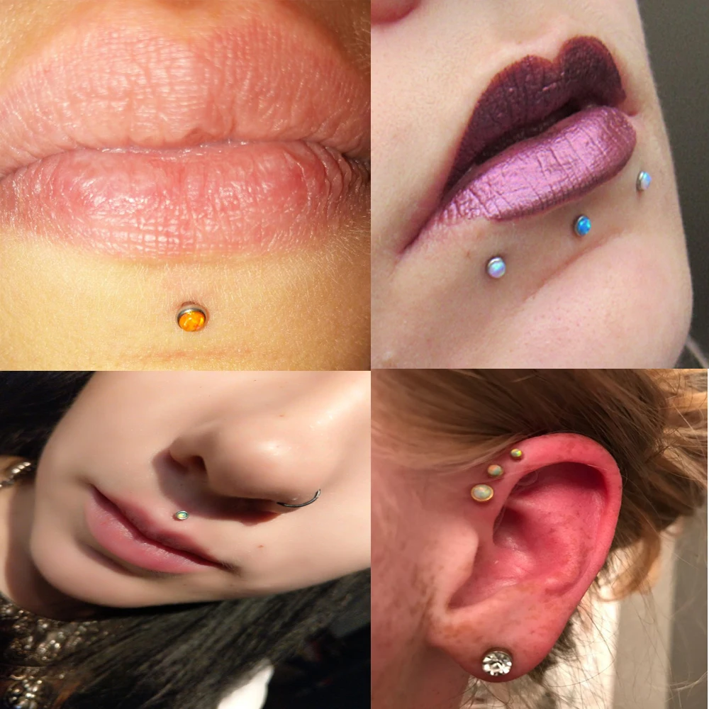 1pcs PCS  3mm Opal Bio Flex Push In Flexible Labret & Monroe Lip Tragus Cartilage Piercing Ring Stud  Stone Nose Stud