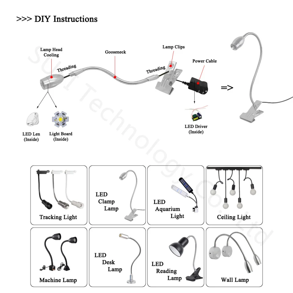 Diameter 6mm LED Serpentine Tube Desk Lamp Hose LED Gooseneck 10/20/30CM Flexible Light Holder M6 M8 M10 Screw Metal Pipe