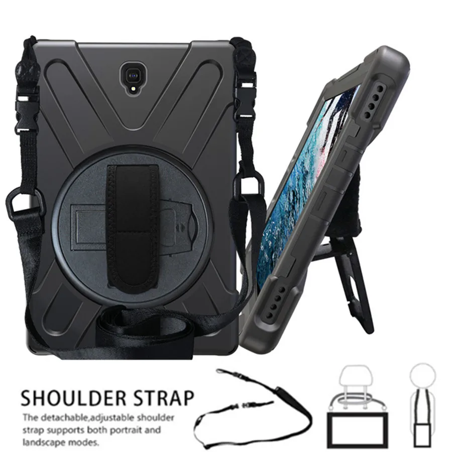 

For Samsung Galaxy Tab S4 10.5 T830 T835 T837 Kids Safe Shockproof Heavy Duty Silicone+PC Kickstand Case w/ Wrist+Shoulder Strap