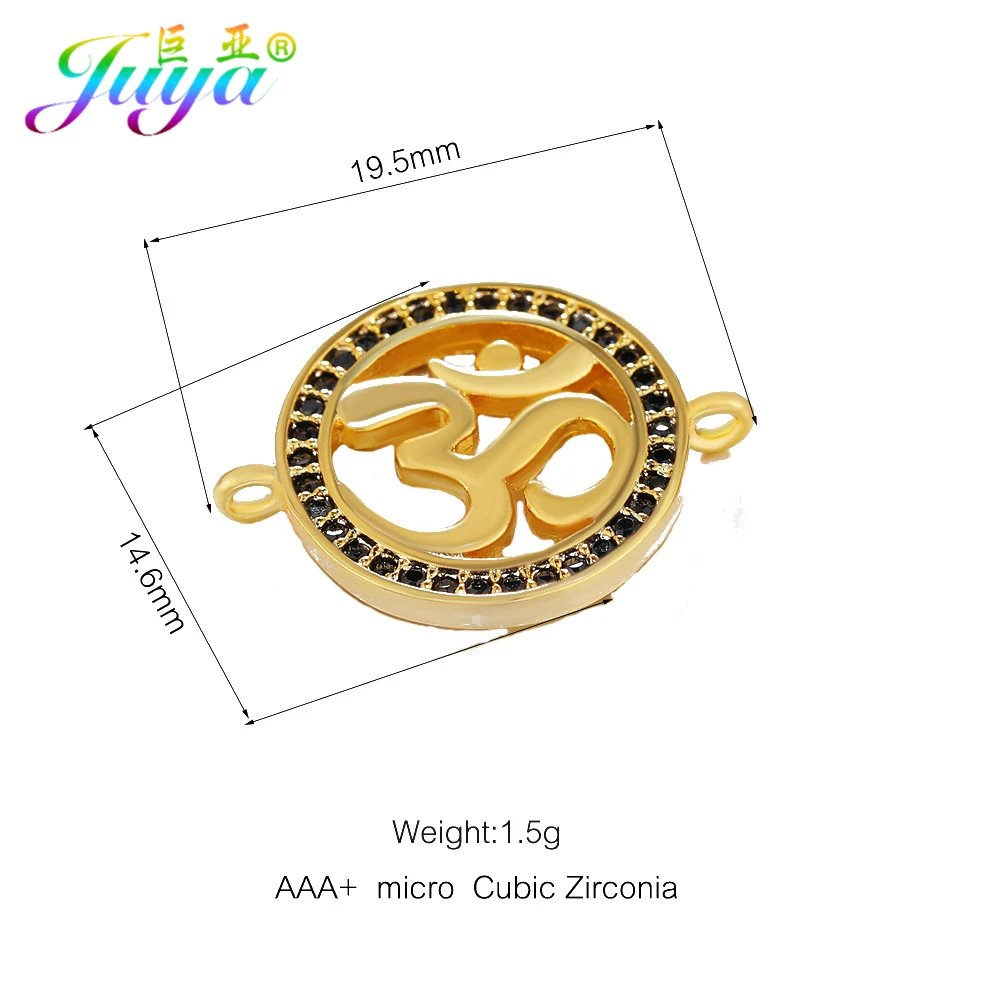 Juya DIY Religious Jewelry Findings Gold/Silver Color Round OM Charm Connectors Accessories For Hinduism Jewelry Making