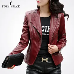 Pinky Is Black Women Leather Jacket 2022 New S-5XL Women Jackets Solid Slim Casual PU Leather Motorcycle Jackets Coats