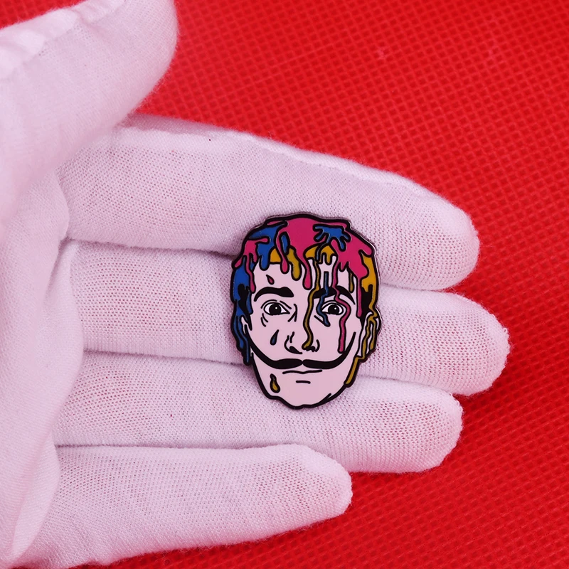 Salvador Dali pin surreal painter brooch pastel art badge men jewelry artist gift women shirts jacket accessories