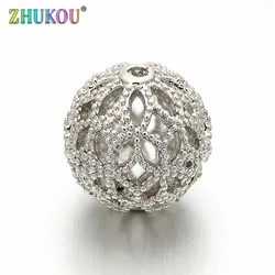 13mm Brass Cubic Zirconia Round Ball Beads DIY Women Necklace Pendant Jewelry Accessory Findings, Hole: 1.5mm, Model: VZ17