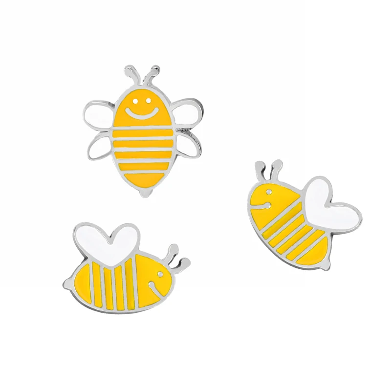 honeybee Pin Set white yellow bee pins and broches mini Cartoon hat bag badge Jewelry Brooches gift For children boys girls