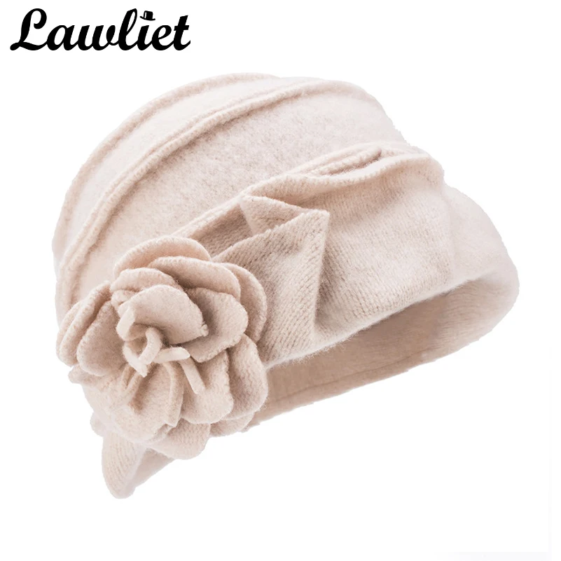 

Lawliet Wool Hat Women Winter Hats Solid Floral Warm Knitted Ladies Beanies Skullies Bonnet Femme Bucket Cloche Winter Cap A376