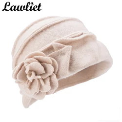 Lawliet Wool Hat Women Winter Hats Solid Floral Warm Knitted Ladies Beanies Skullies Bonnet Femme Bucket Cloche Winter Cap A376