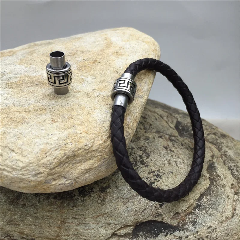 5mm Hole 316l Stainless steel Antique Tibetan Leather Bracelet Magnetic Clasp Connectors Charm Magnet Buckle Jewelry Findings