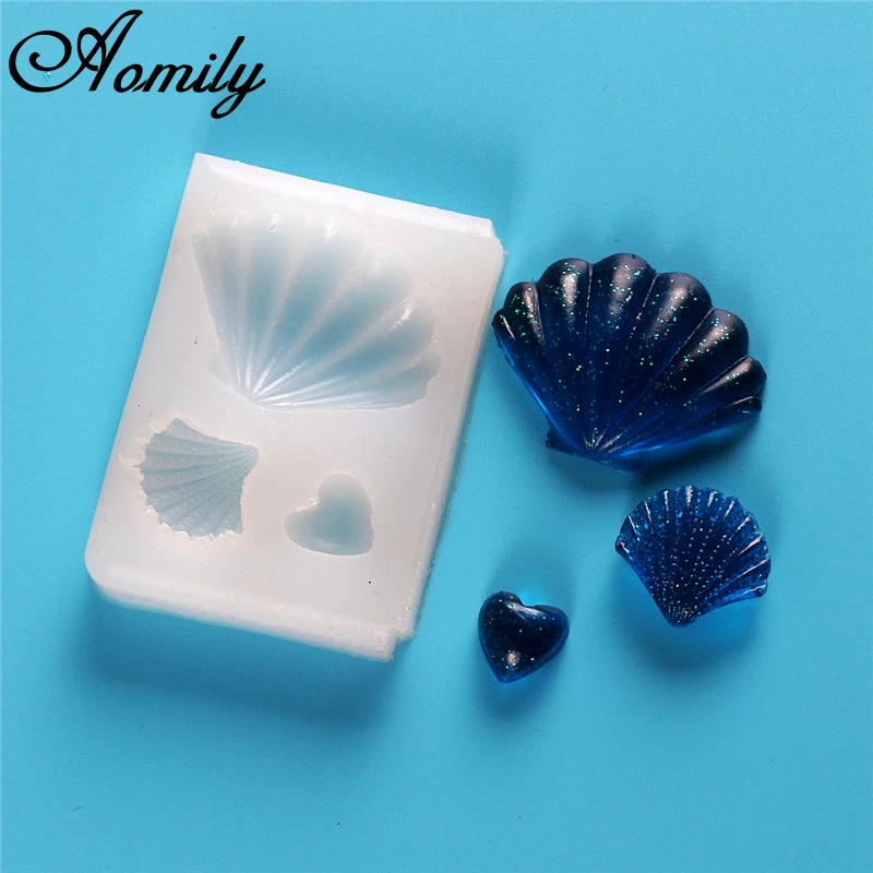 Aomily New Style Sea Shell Love Heart Shape Silicone Mold Handmade Cookies Chocolate Mould Kitchen Cake Fondant DIY Baking Tools