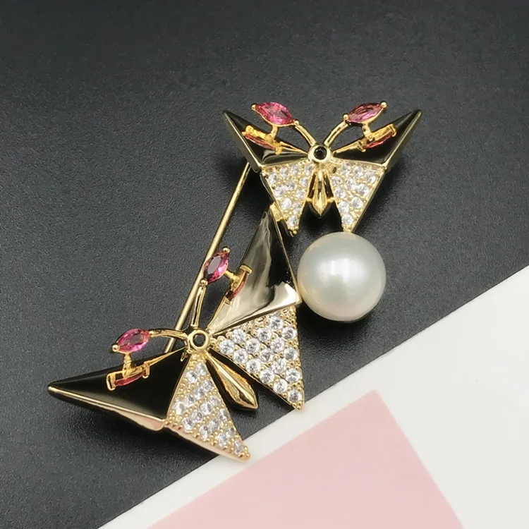 Elegant Butterfly Style Breastpin Holder Women DIY Pearl Brooch Settings Silver&Gold Color 3Pieces/Lot