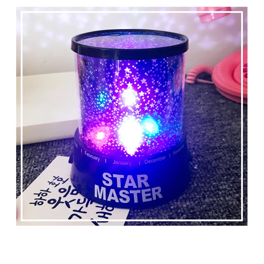 Luz conduzida da noite projetor céu estrelado estrela lua appy aniversário mestre crianças bebê sono colorido lâmpada de projeção luzes