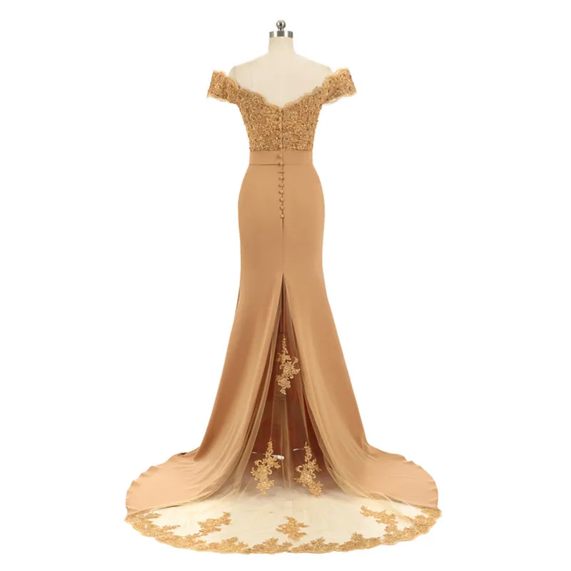 2022 Champagne Wedding Guest Dress Bridesmaid Cap Sleeve Appliques Beaded Mermaid Bridesmaid Dresses Robe Demoiselle D'honneur