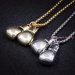 Boxing Glove Pendant Charm Necklace Sport Boxing Jewelry Silver Gold Color 316L Stainless Steel Chain For Men New Jewelry