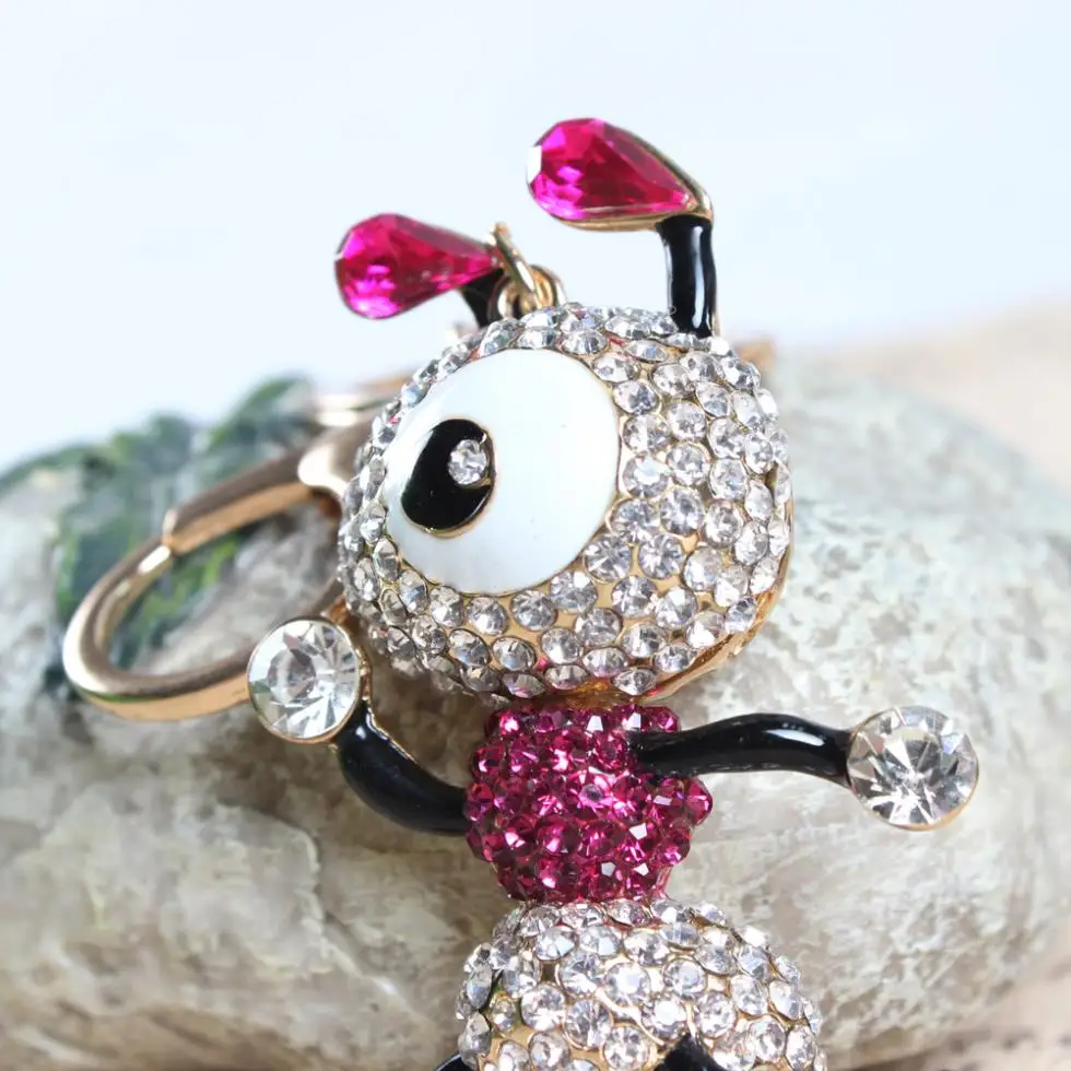 Big Eyes Ants Wear Red Cloth Walking Insect Keyring Lovely Cute Crystal Rhinestone Charm Pendant Purse Bag Key Chain Gift