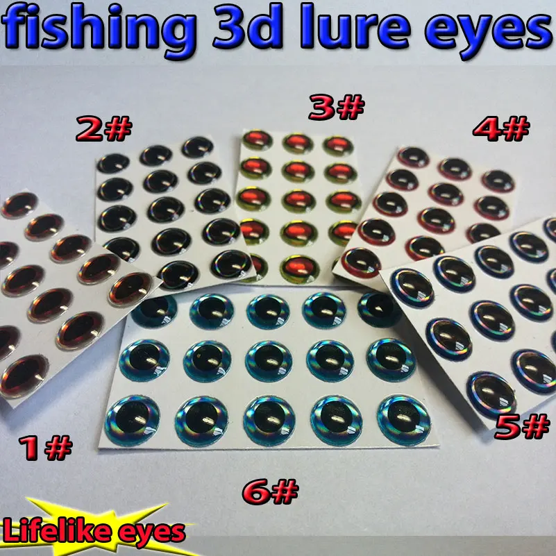 2025 new arrivals!!! fishing 3d lure eyes artificial fly eyes 6 kinds of mixed 1#+2#+3#+4#+5#+6#=1200pcs/lot