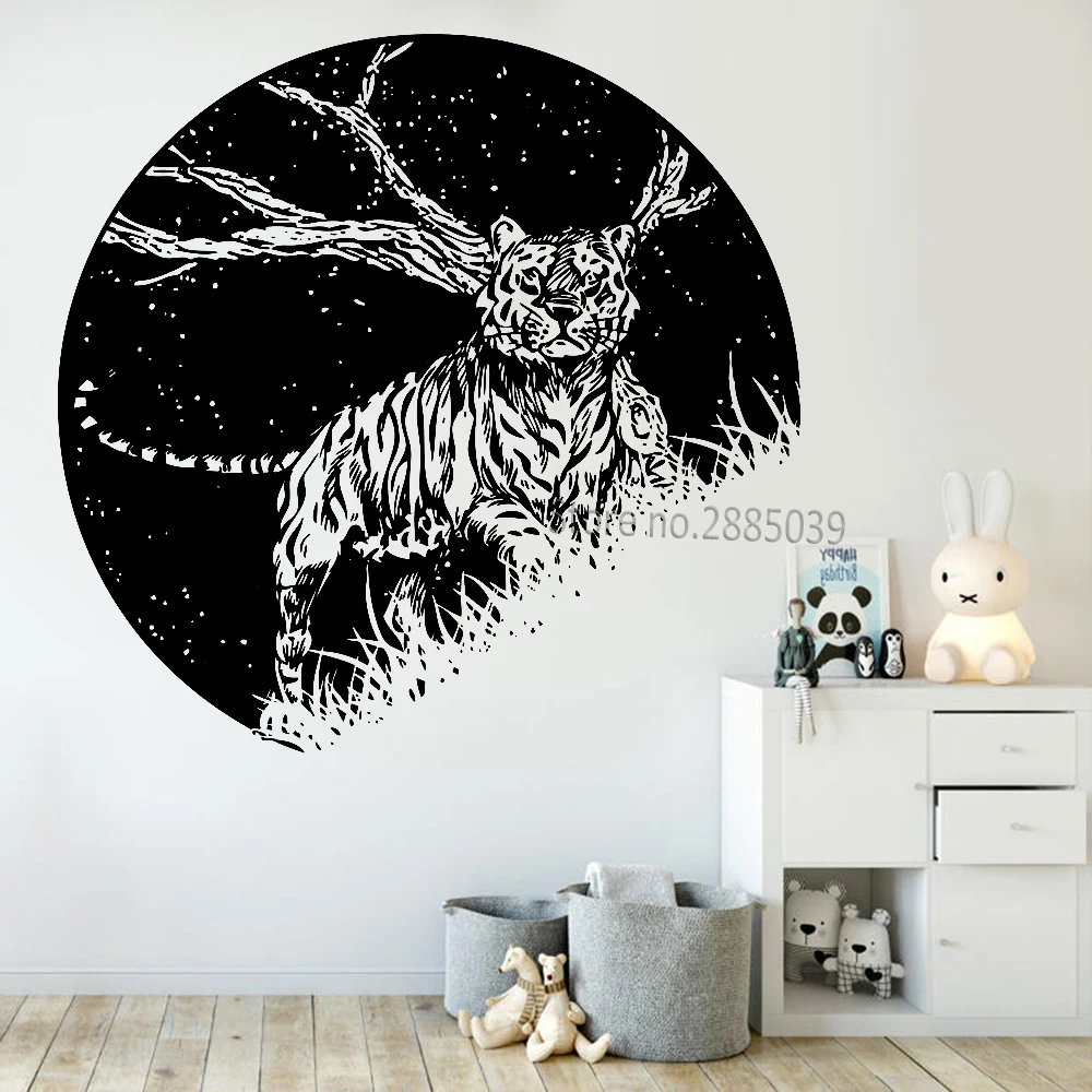 Strong Tiger at Night Vinyl Wall Decals night view Sticker Art Murals Bedroom Wall Decor Stickers Large Hall Wallpaper Hot LC816