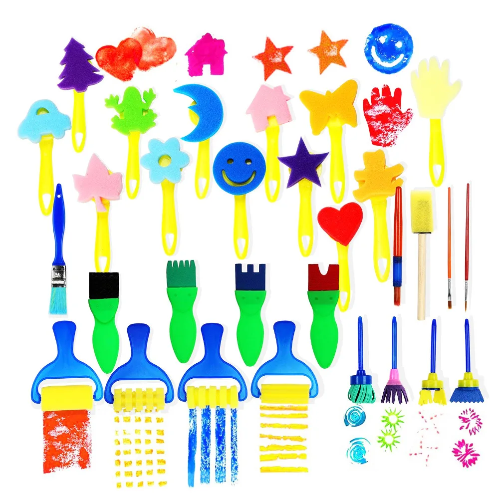 XRHYY 30 PCS Early Learning Sponge Painting Brushes and Tools Arts Crafts Brushes Set Flower Drawing Doodle Toys for Kids