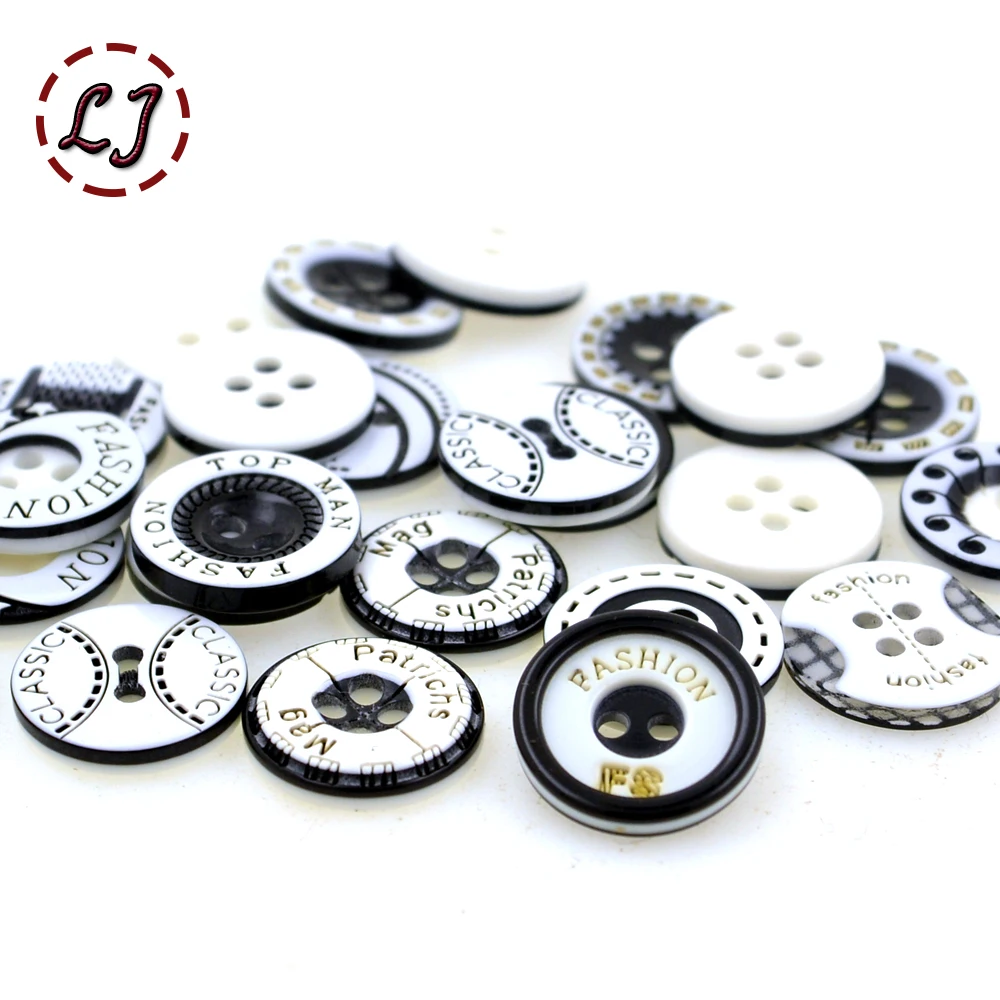 Hot sale 30pcs/lot 12mm black&white plastic resin button cloth accessories man women fashion T-shirt sewing buttons scrapbooking