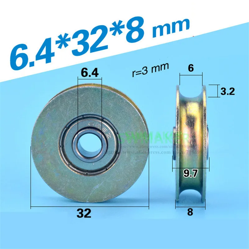 

SWMAKER 6*32*8mm metal bearing pulley, lifting wheel, concave wheel U wheel U groove, lifting all steel mechanical wheel