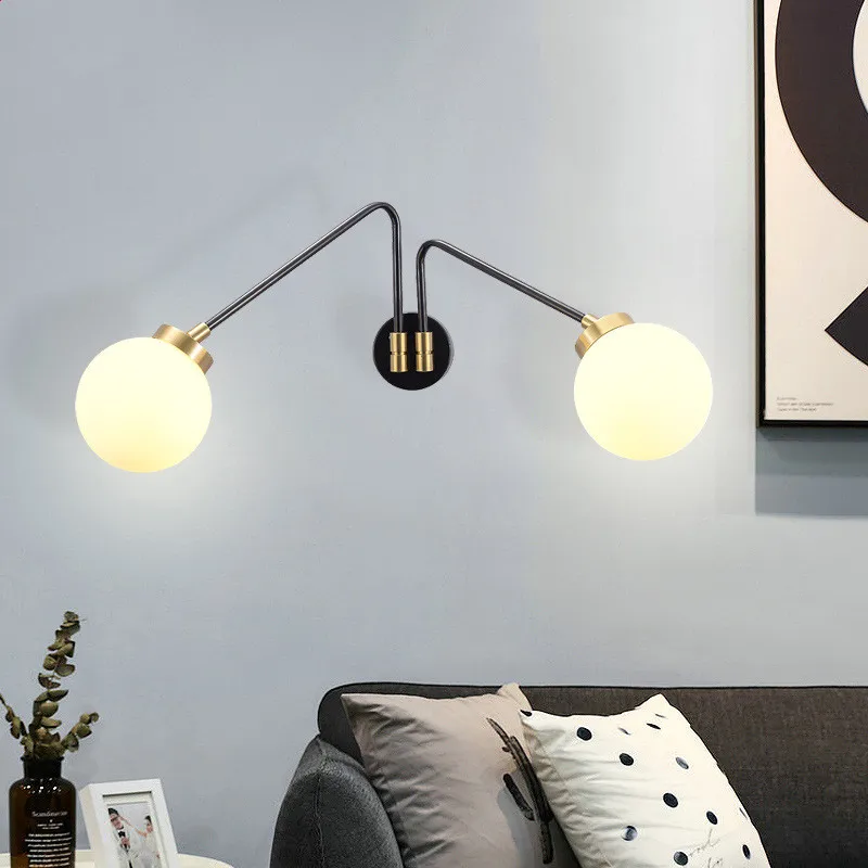 

Modern 2 Balls Parlor Led Wall Lamps Fixtures Rotatable Bedroom Restaurant Aisle Study Wall Lights Sconce Nordic Art Indoor Lamp