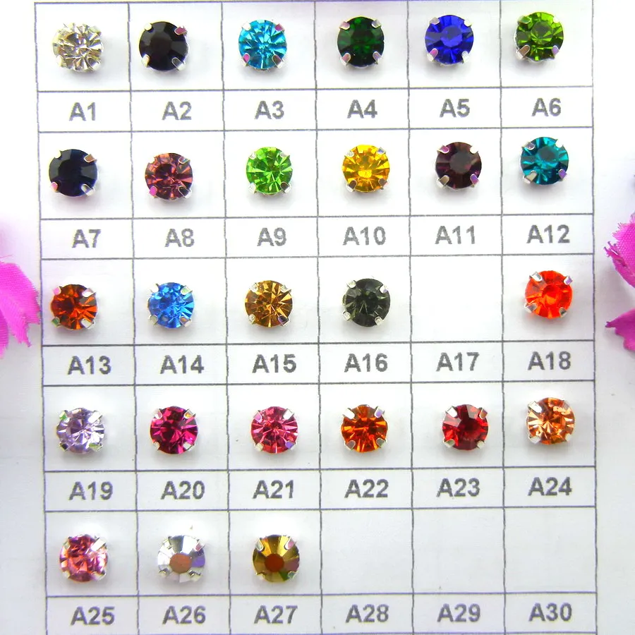 Bunte Glaskristall-Silberkrallenfassung 3mm 4mm 5mm 6mm 7mm 8mm Schöne Farben Aufnähbare Strassperlen für Taschen, Hochzeitskleider, DIY – Detail 2