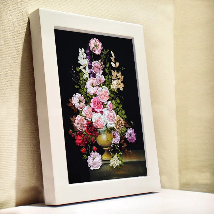 DIY needlework cross stitch kits sets handmade needlework 3D ribbon embroidery flowers patterns rose Cross-Stitching paintings