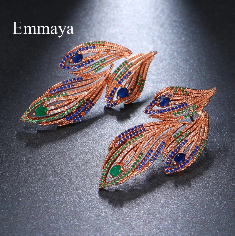 Emmaya Brand Charm Multicolor Fashion Gorgeous AAA Cubic Zircon Feather Shape Earrings For Woman Wedding Christmas Party Gift