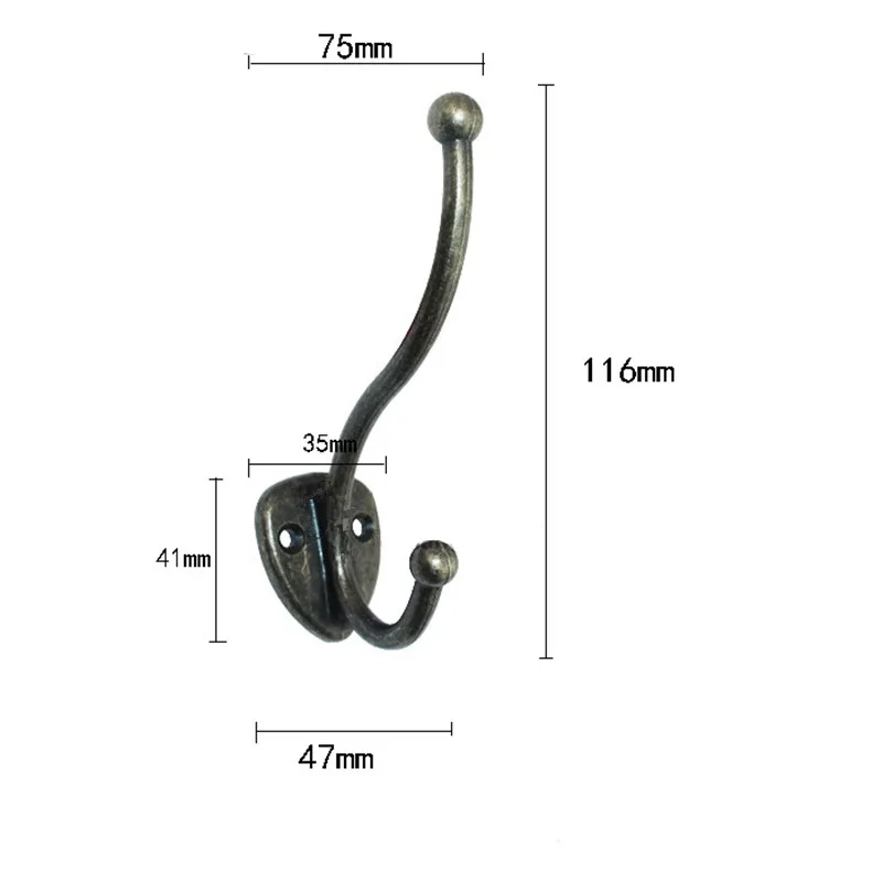 Large Wall Hooks,Clothes Hat Bathroom Apartments Hook Bronze Tone With 2 Holes,Zinc Alloy,116mm