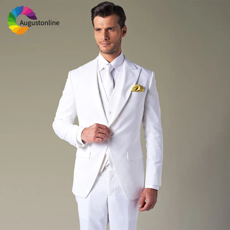 

Men Suits For Wedding Suit White Bridegroom Custom Slim Fit Evening Party Groom Prom Tuxedo Tailor Costumes Best Man 3 Pieces