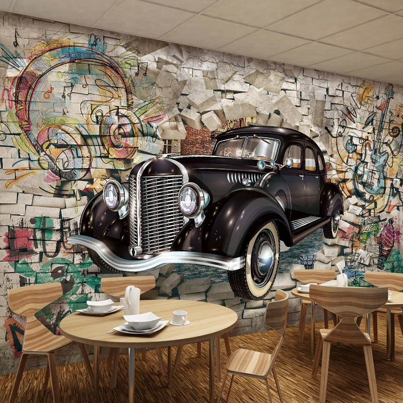 

Vintage Wallpaper Custom 3D Stereo Relief Classic Cars Broken Wall Mural Cafe Kid's Room Living Room Backdrop Wall Covering 3 D