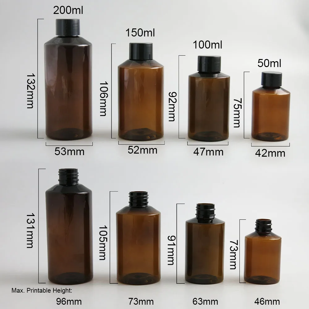 30 x 50ml 100ml 150ml 200ml Amber PET Plastic Cream Skin Care Containers Plastic Cosmetic Bottles for Shampoo packaging