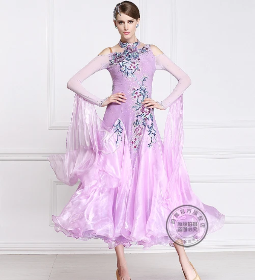 customize light purple Waltz  tango Fox trot Quick step Ballroom  Modern  competition  Dress