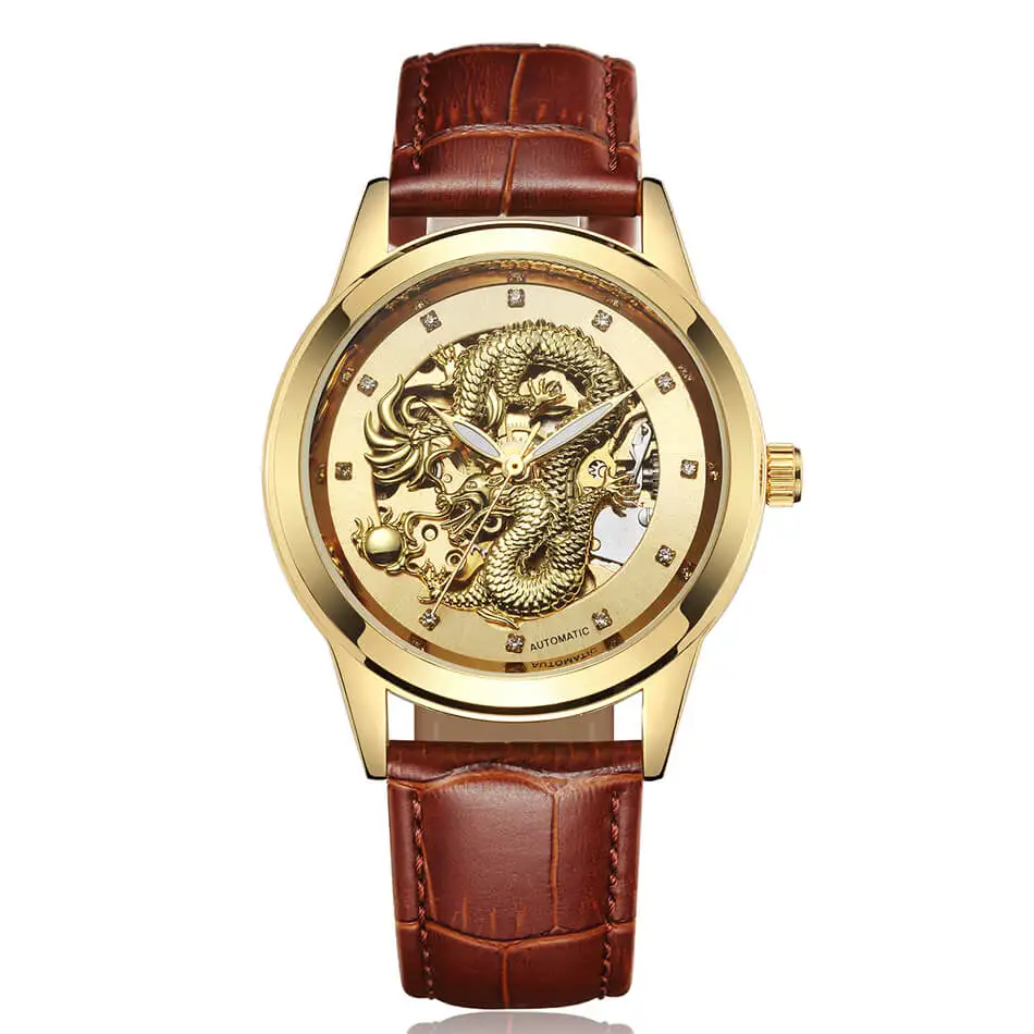 Dragon Automatic Mechanical Wristwatches Dress Leather Sports Skeleton Self Winding Clock Men Women Gifts relogios masculino