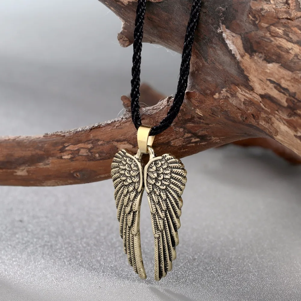 QIMING Antique fashion Angel Wings Necklace Women Angel Wings Pendant Guardian Angel Charm Collars Wing Necklace Jewelry