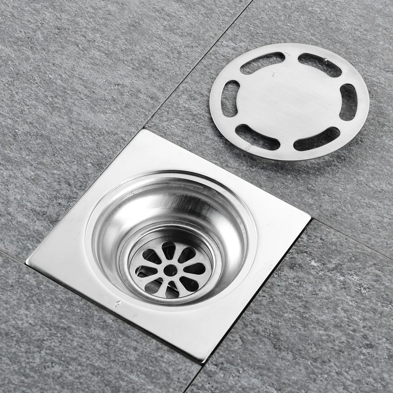 

10cm Square Floor Drain 304 Stainless Steel Bathroom Shower Waste Drain Bath Ktichen Anti-odor Floor Drain Hair Strainer