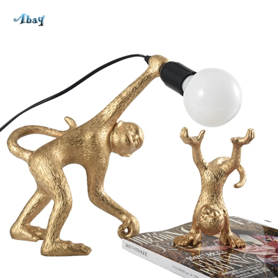 Art Deco Monkey Resin Table Lamp for Living Room Study Bar Home Decor Bedside Lamp for Children Bedroom Desk Led Light Fixture