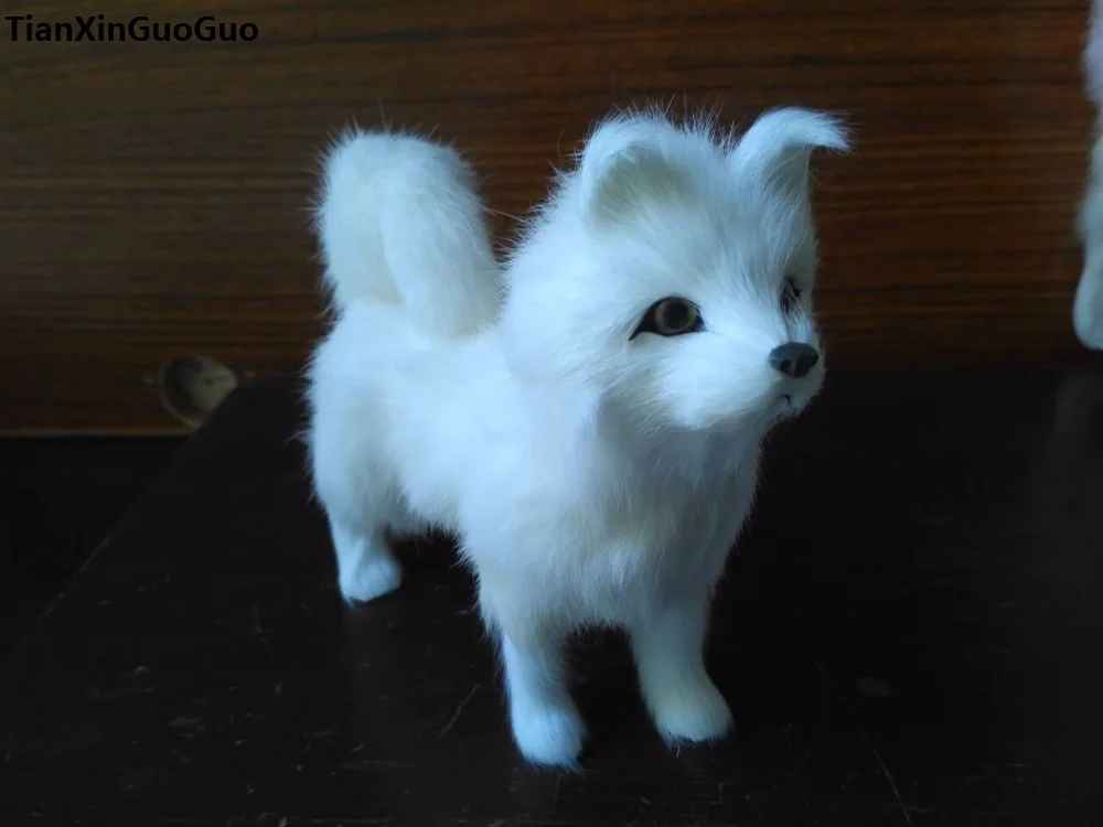 Около 17x14 см имитация белой собаки samoyed жесткая модель из пластика и меха стоячая опора для собаки, украшение дома игрушка в подарок s1823