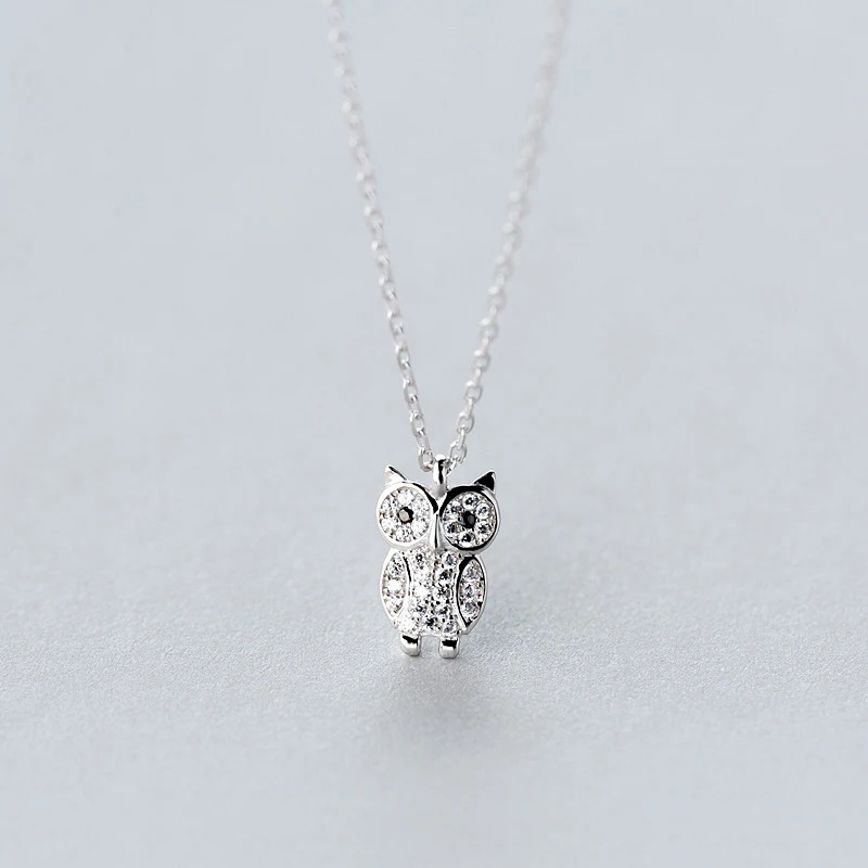 MloveAcc Authentic 100% 925 Sterling Silver Animal Cute Owl Necklace Women Pendant Necklace Sterling Silver Jewelry