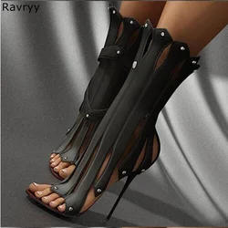 Unique design cut-outs patchwork shoes women sandals thin high heel multi-color optional sandal boots fashion Saint Seiya shoes