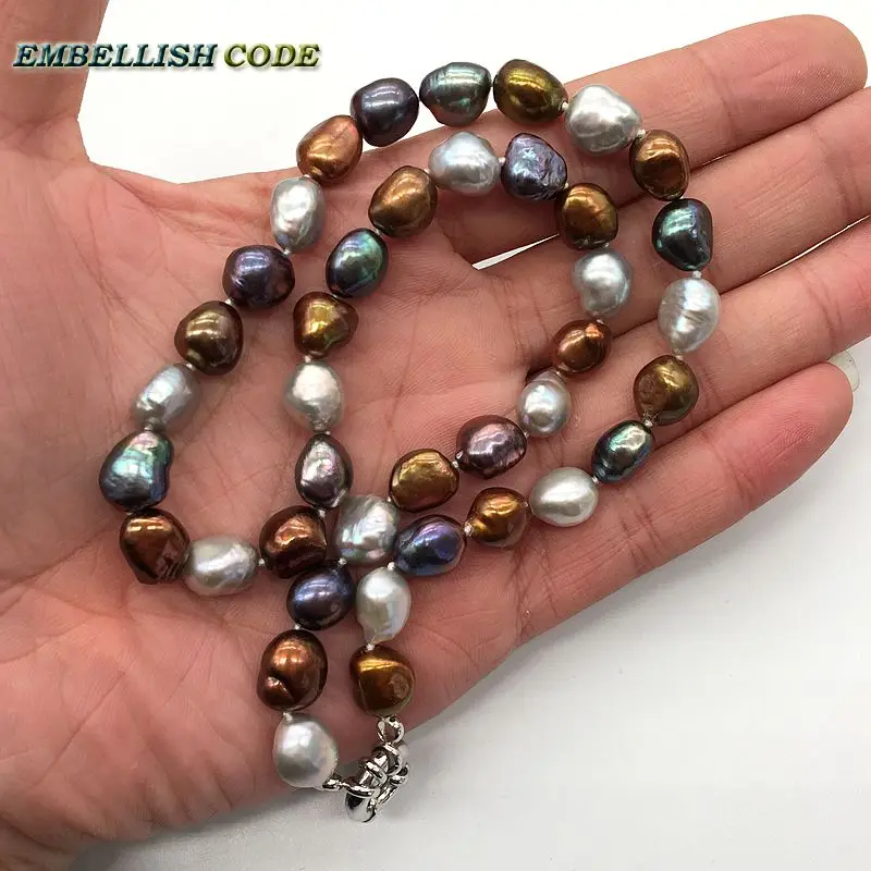 selling well Stunning Hong Kong peacock brown gray color pearls semi baroque natural freshwater pearl necklace Colourful girl