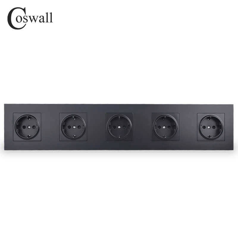 COSWALL Quality 5 Gang Wall Power Socket Grounded 16A EU Standard Quintuple Outlet With Children Protective Door PC panel