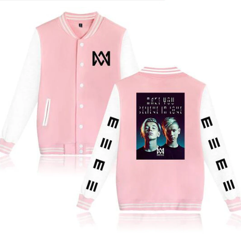 

Twins Marcus And Martinus Baseball Uniform Bomber Jacket Women Men Streetwear Hip Hop Long Sleeve Fleece Pink Hoodie Sweatshirt